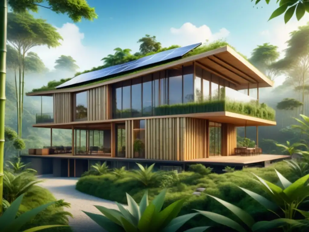 Edificio moderno de materiales sostenibles en armonía con la naturaleza, impacto ecofriendly