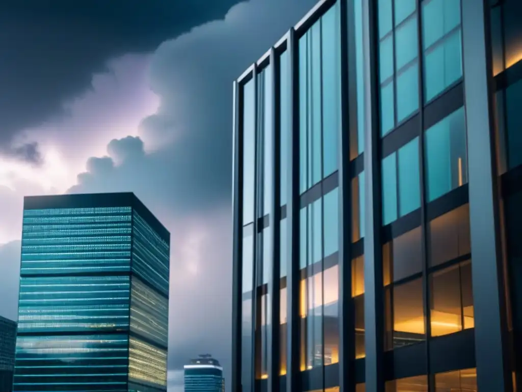 Edificio moderno con tormenta acercándose, simbolizando ciberataques recientes industria lecciones