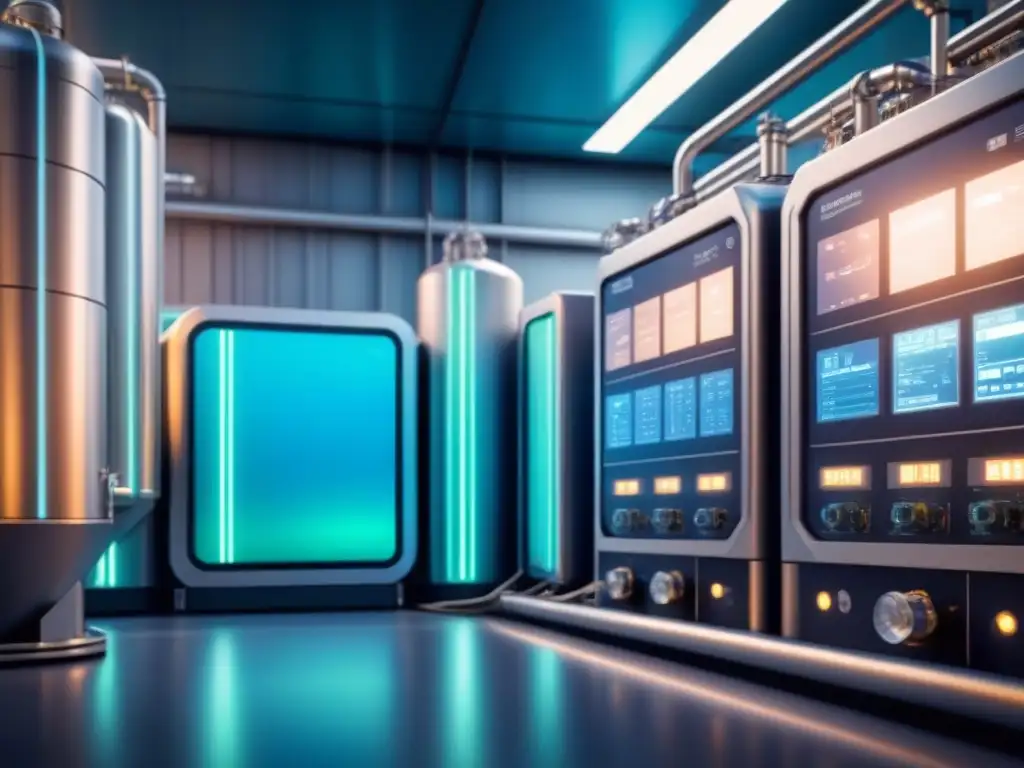 Eficiencia operativa en industria: sistema de recuperación de energía futurista con toques de azul y verde en entorno industrial