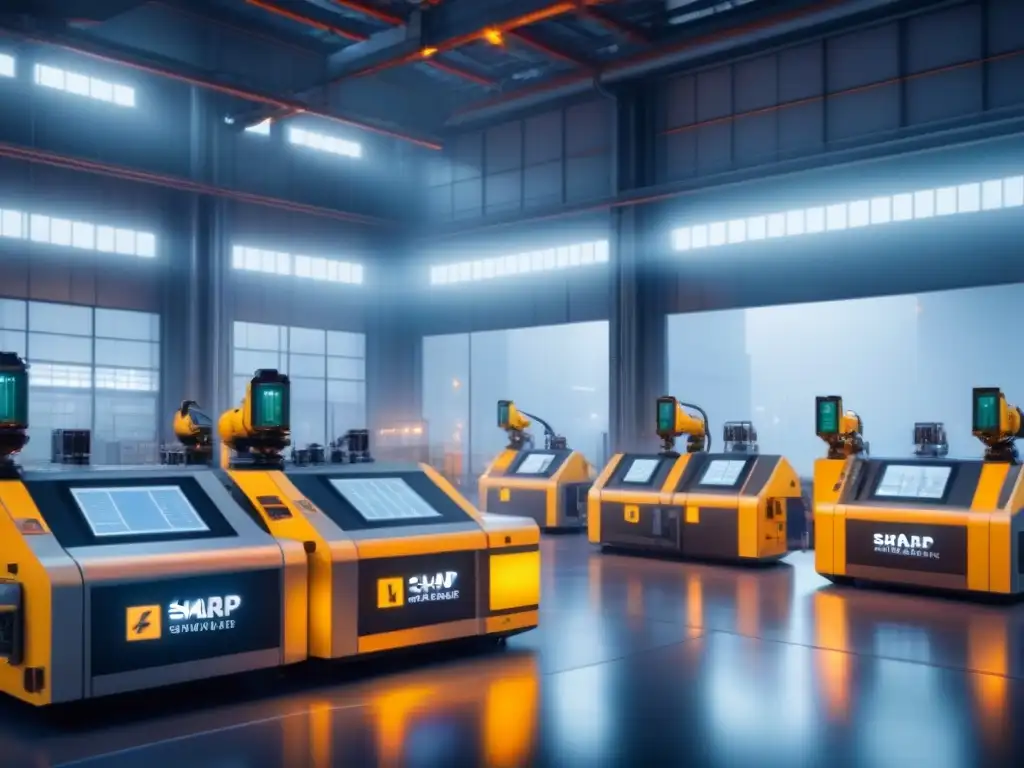 Eficiente automatización en emergencias industriales: planta industrial moderna con robots respondiendo a una situación de emergencia