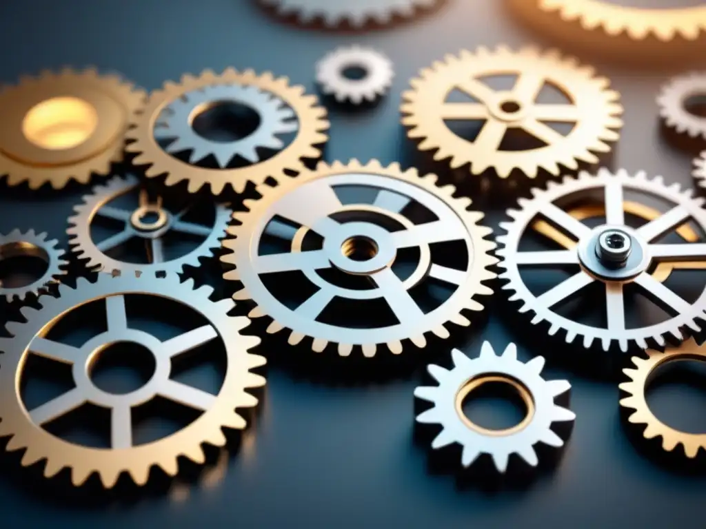 Integración eficiente: red de engranajes en entorno industrial moderno Eficiente red de engranajes conectados en un entorno industrial moderno, representando un ERP adecuado para industria