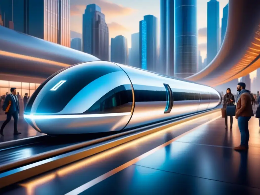 Avanza con elegancia en el tubo de vacío un pod Hyperloop futurista, destacando tecnología sostenible y diseño innovador