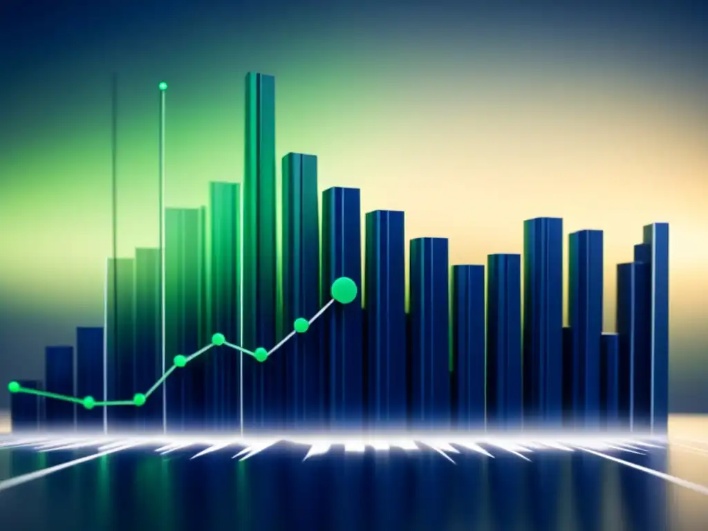 Un elegante y moderno gráfico de datos interconectados y crecimiento de ventas en tonos azul marino, plata y verde esmeralda