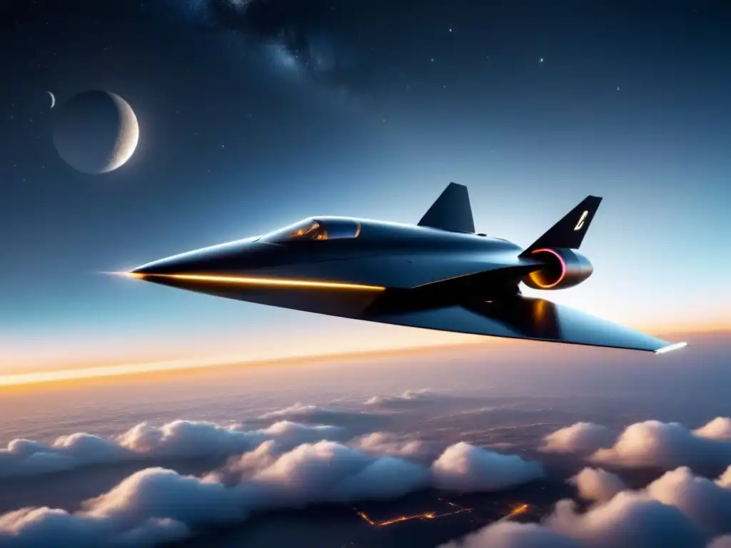 Espacio sideral: Nave futurista con materiales bidimensionales Elegante nave espacial futurista con aplicaciones materiales bidimensionales en un cielo estrellado
