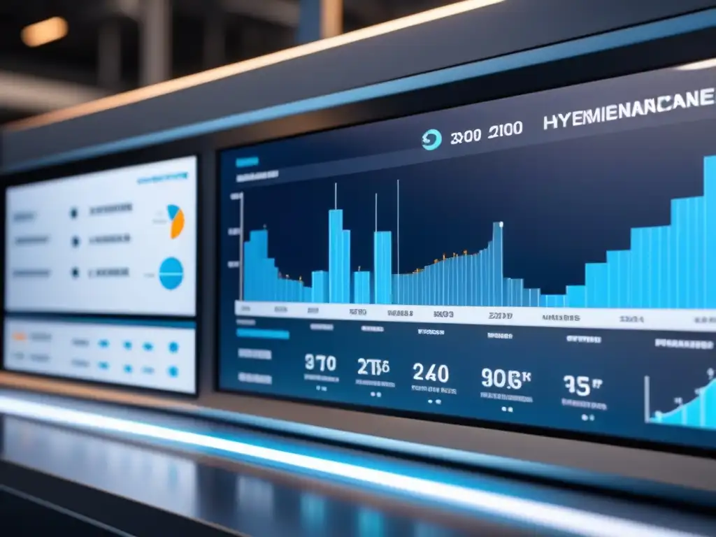 Un elegante tablero de análisis predictivo en mantenimiento maquinaria con gráficos detallados y colores modernos