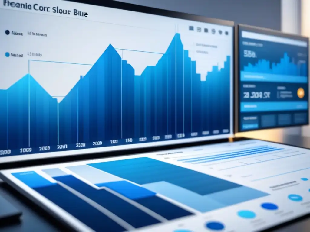 Una elegante visualización de datos en industrias con gráficos detallados en tonos de azul y gris sobre fondo blanco