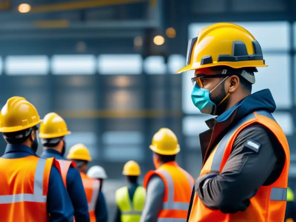 Empleados en entrenamiento de seguridad industrial para protegerse de seguros accidentes