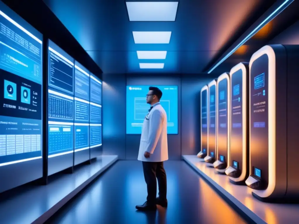 Un entorno hightech y sofisticado de bioprocesamiento con tecnologías de secuenciación en un diseño moderno y elegante