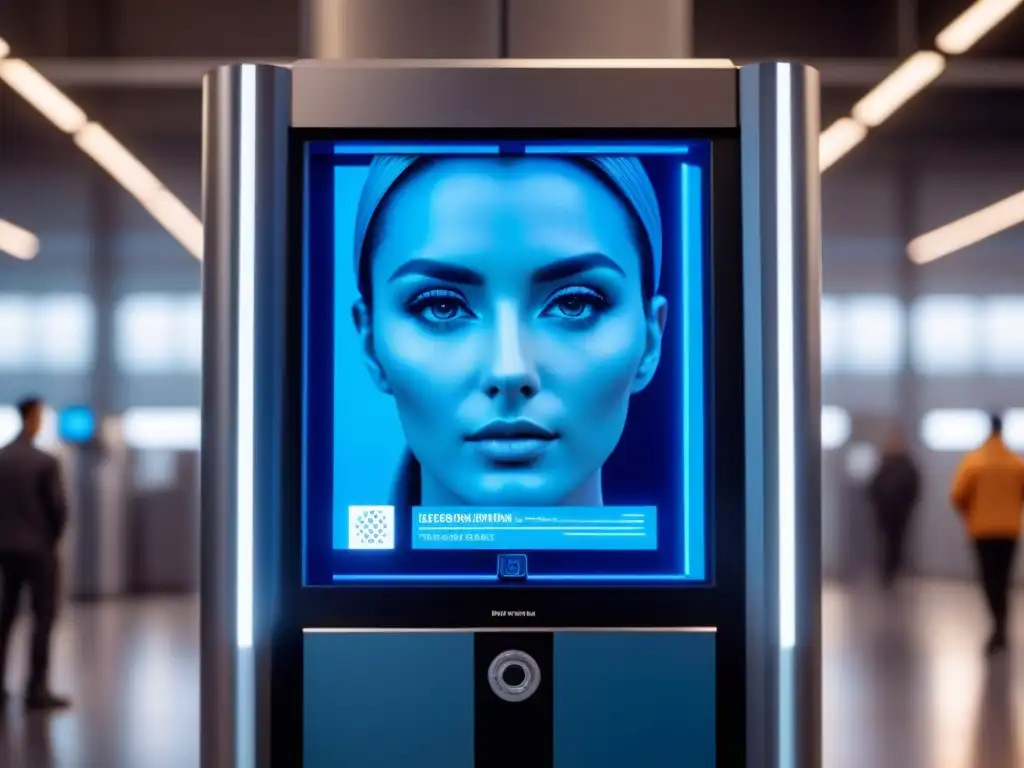 Entrada futurista de instalación industrial con sistema facial de alta tecnología