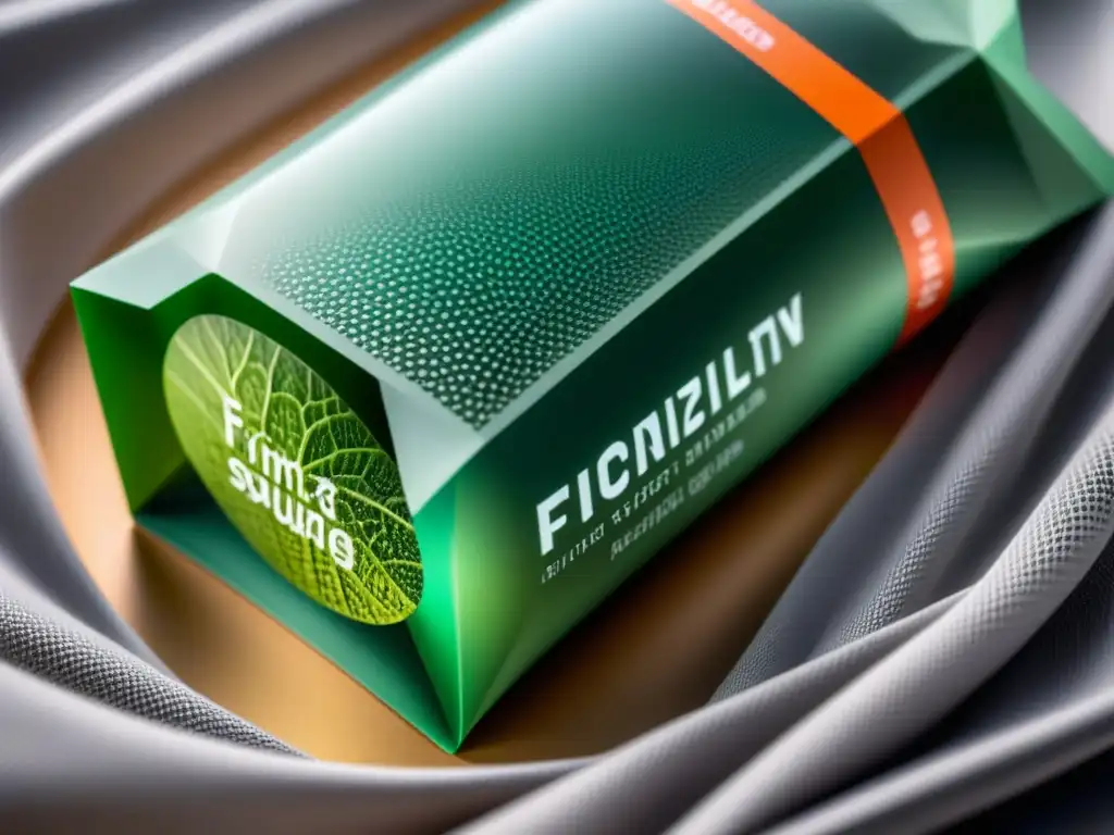 Un envase biodegradable transparente con patrones futuristas, simbolizando innovaciones en tecnología de empaquetado sostenible