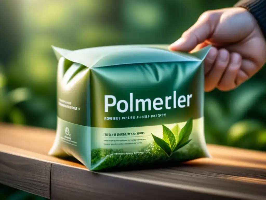 Envoltura delicada de polímeros biodegradables para embalaje, resaltando su innovación y sostenibilidad