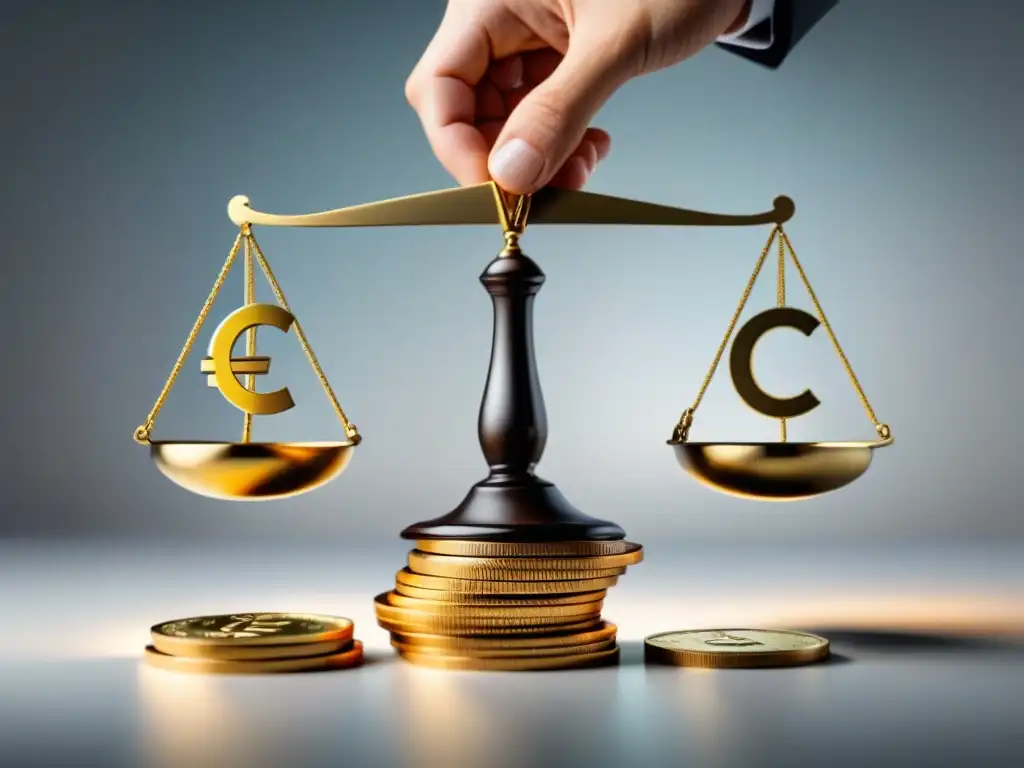 Equilibrio entre ingresos y derechos de autor en software Equilibrio entre ingresos y derechos de autor: monedas y símbolo de copyright en balanza blanca