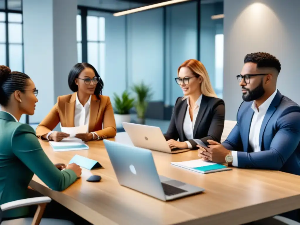 Un equipo diverso colabora en programa bienestar organización estrategias en oficina moderna