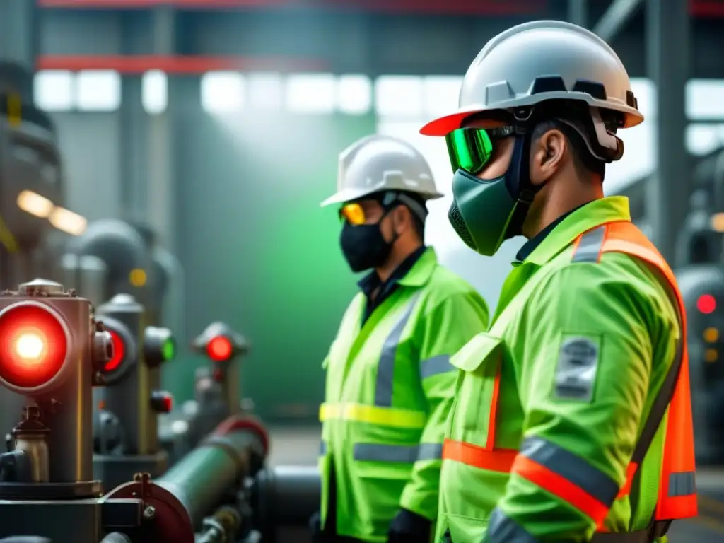 Equipo diverso de trabajadores en planta industrial, descubriendo riesgos ocultos