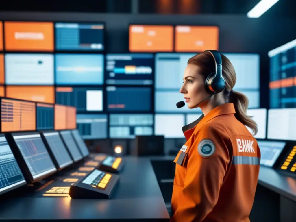 Equipo de emergencias industriales en control room con automatización en acción