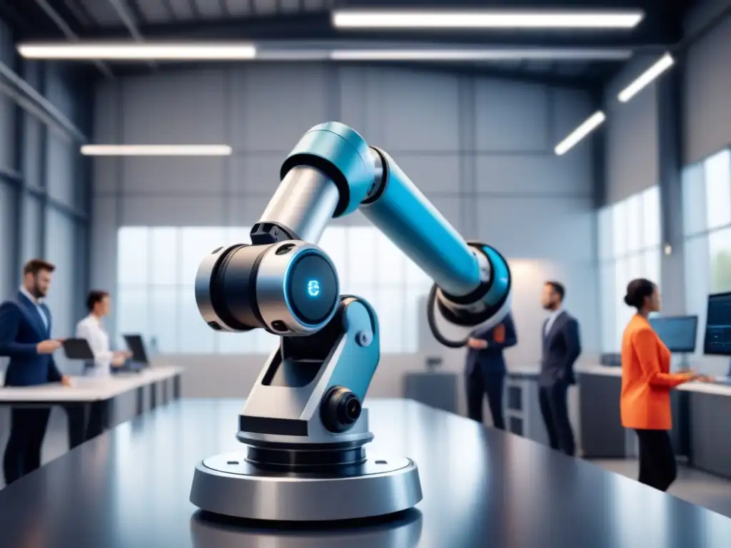 Equipo variado en entrenamiento con cobot de alta tecnología en moderno entorno industrial