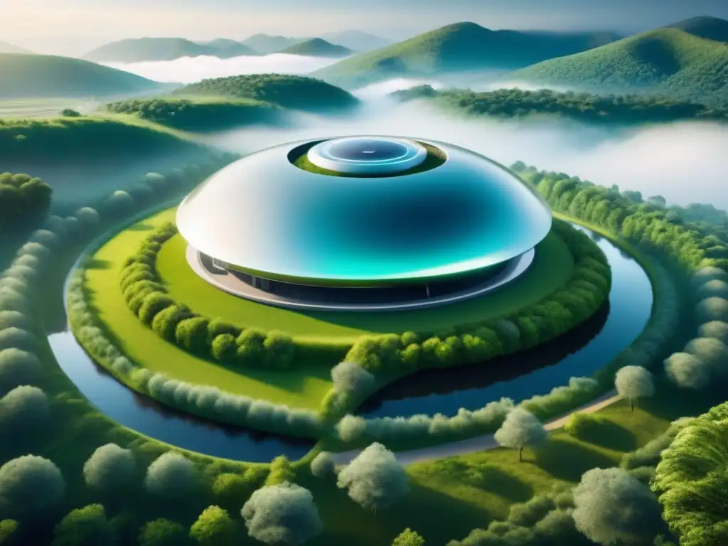 Escena futurista de equipos biominería tecnologías minería verde integrados en paisaje exuberante