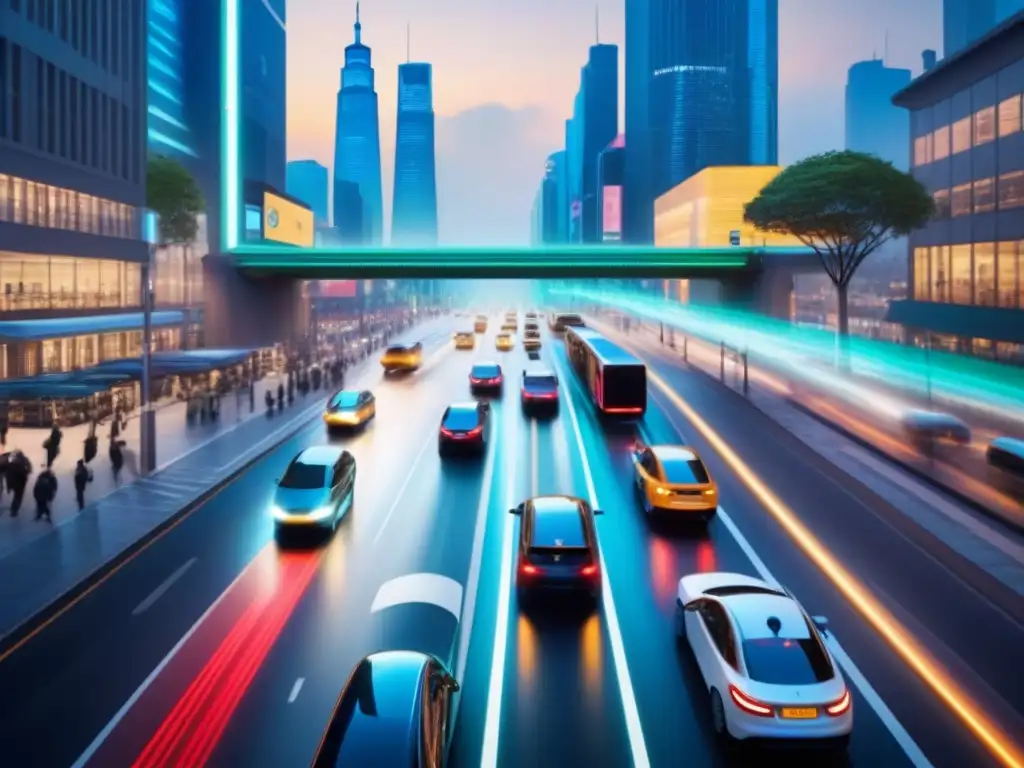 Escena urbana con sistemas de transporte inteligentes en tiempo real