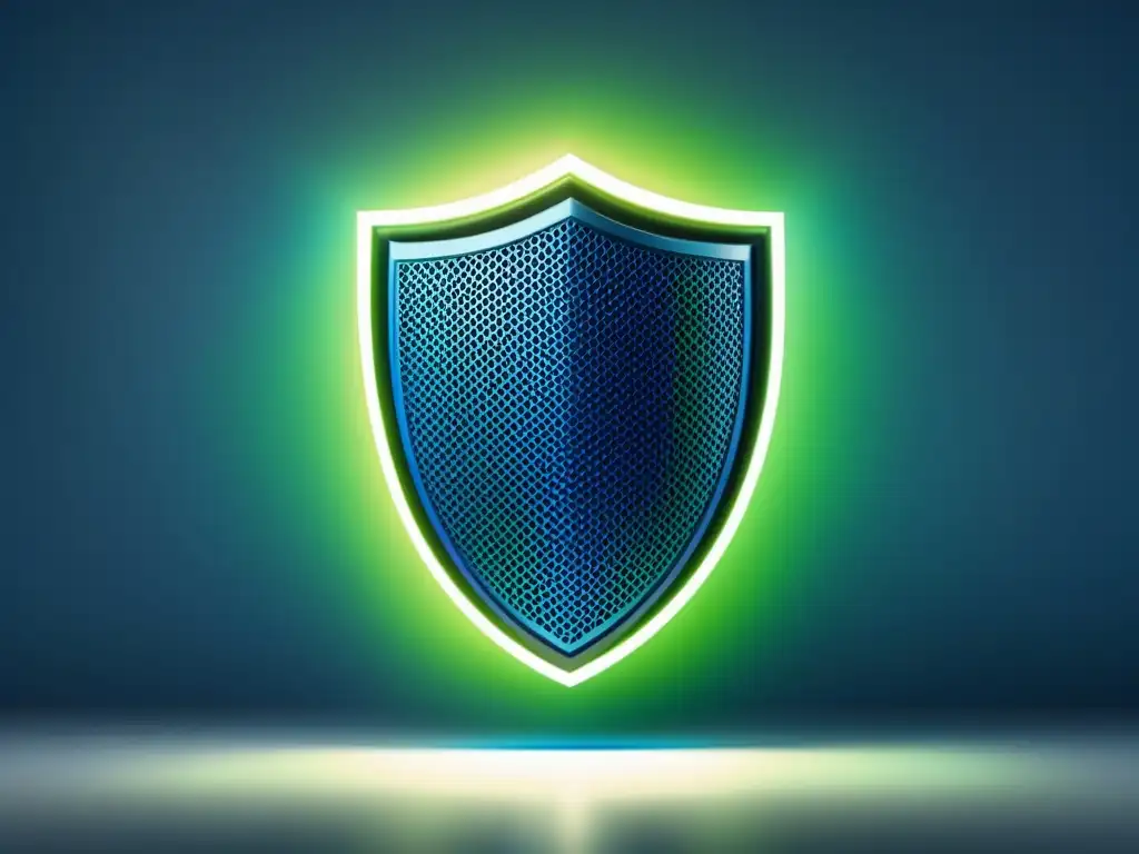 Un escudo digital en tonos azules y verdes, simbolizando la respuesta a incidentes en HPC con un diseño moderno y futurista