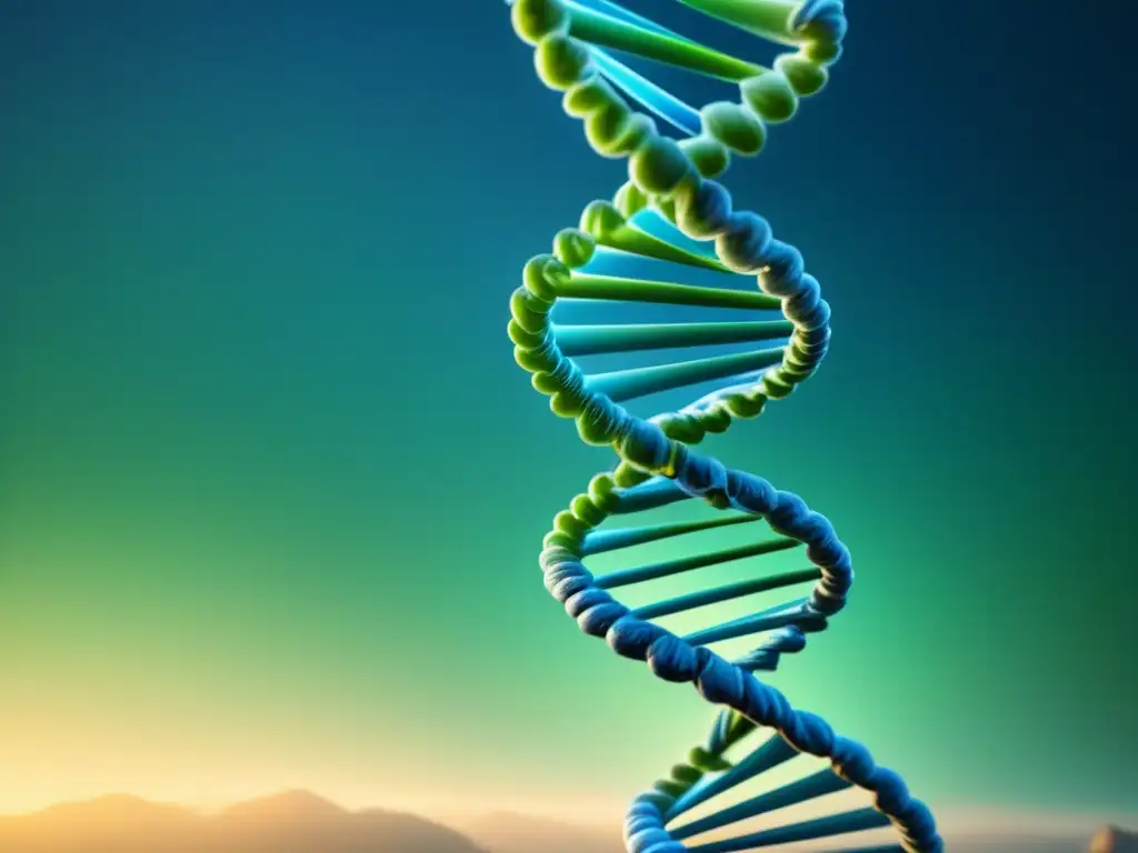 Esencia de la biotecnología: estructura de ADN en verde y azul, simbolizando inversiones sostenibles en biotecnología