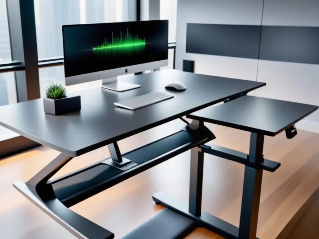 Un espacio de oficina contemporáneo con un moderno escritorio equipado con dispositivos para fomentar actividad laboral