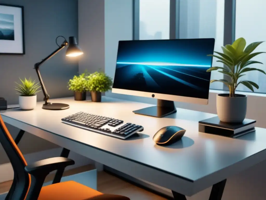 Espacio de oficina ergonómico y minimalista resaltando la importancia de la ergonomía laboral