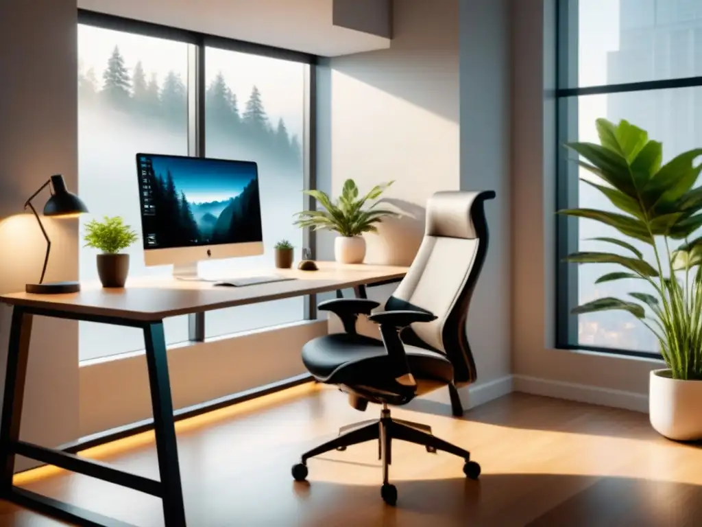 Un espacio de oficina minimalista y ergonómico resalta la Importancia de la ergonomía laboral