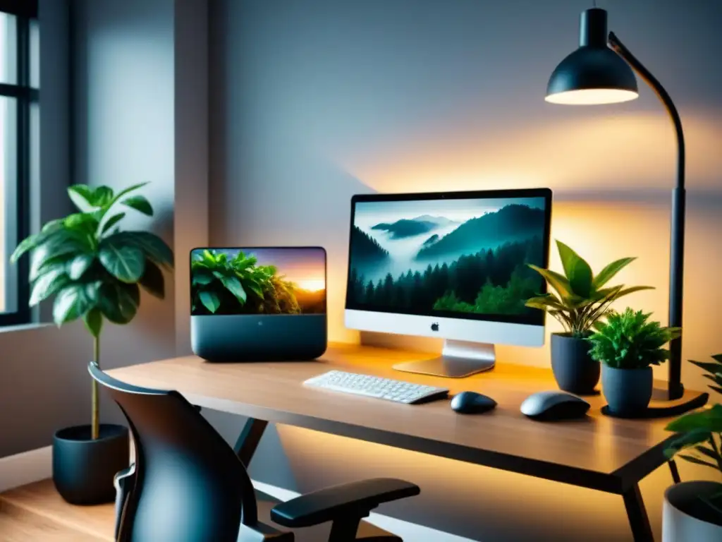 Espacio de trabajo ergonómico con herramientas para trabajo saludable