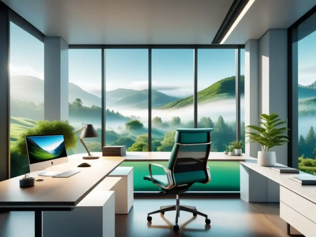 Espacio de trabajo moderno y calmado con vista a la naturaleza