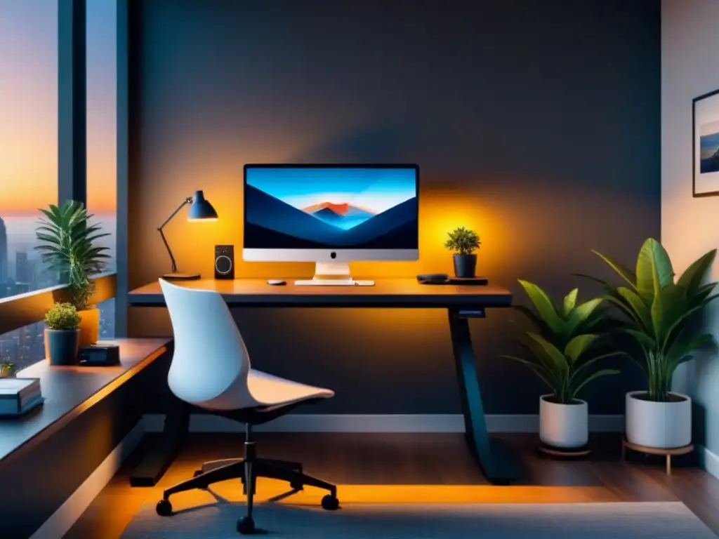 Un espacio de trabajo moderno y ergonómico con herramientas ergonómicas para trabajo saludable