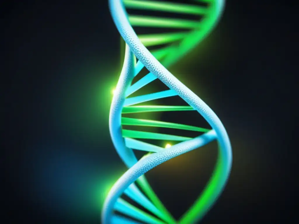 Una estructura de ADN brillante en azul y verde sobre negro, ideal para identificación compañías biotecnológicas potencial