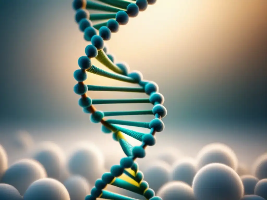 Estructura de ADN detallada en 8k, resaltando las bases nucleotídicas en un estilo minimalista