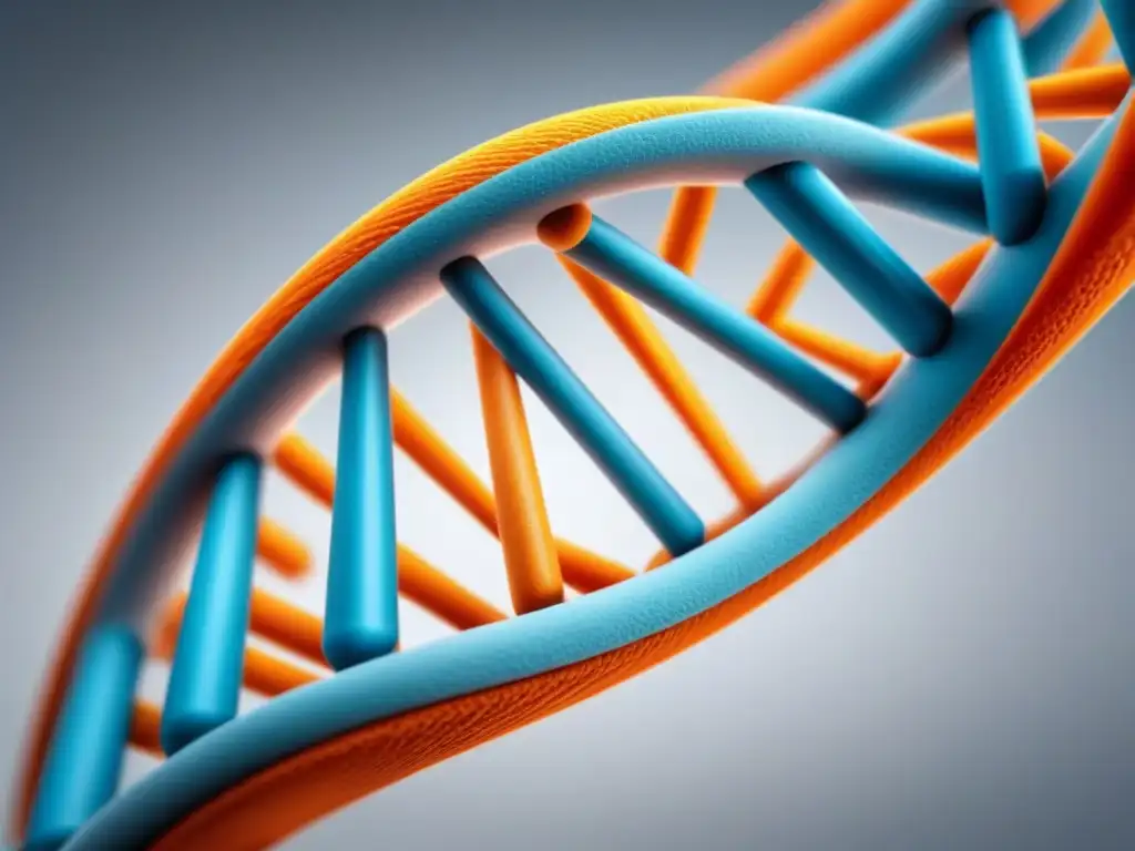 Una estructura de doble hélice de ADN detallada en un diseño moderno, destacando los avances en ingeniería genética