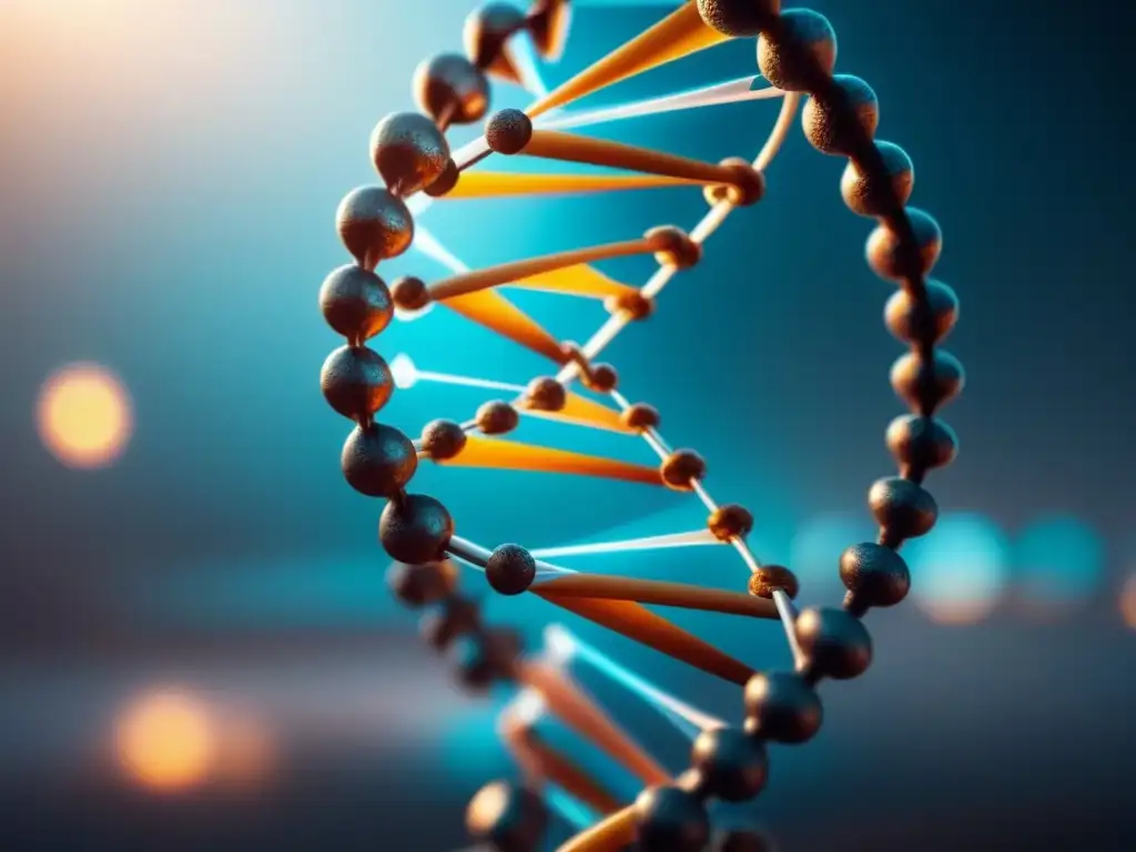 Una estructura de doble hélice de ADN entrelazada con elementos tecnológicos, simbolizando la intersección de la ingeniería genética y avances éticos