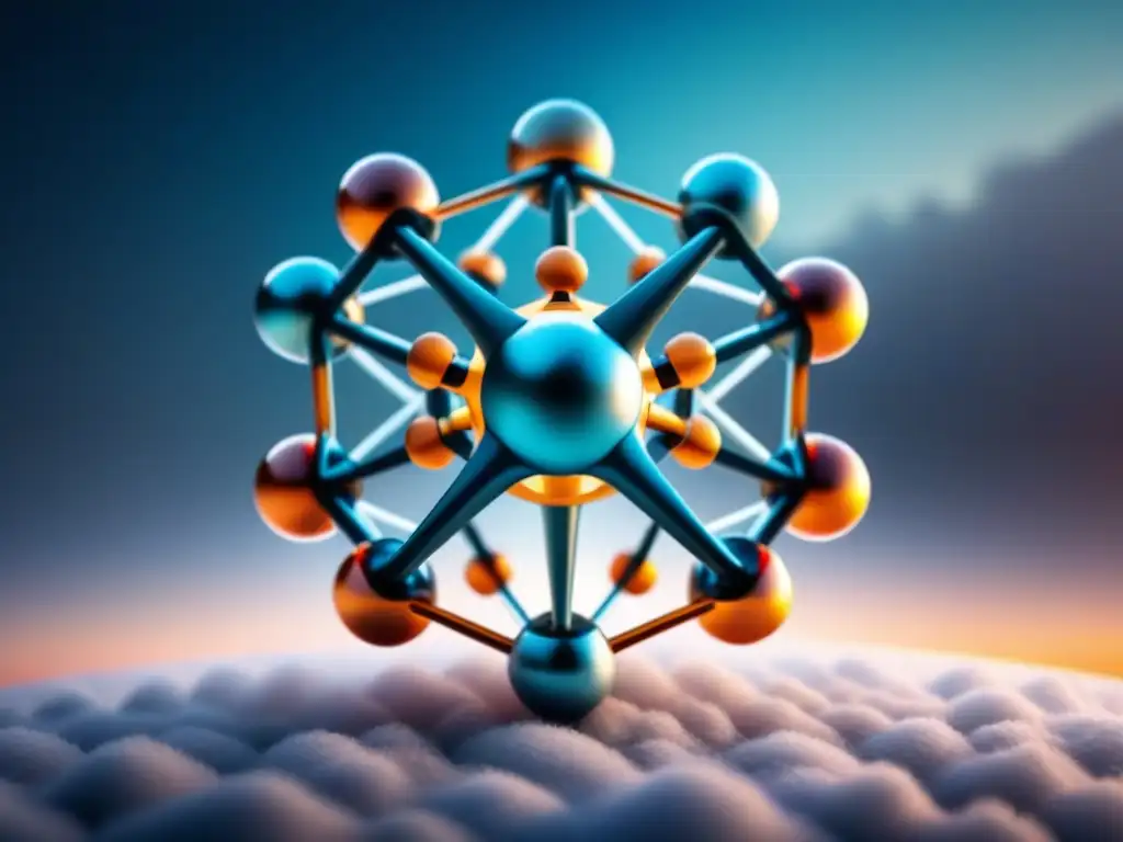 Estructura molecular futurista que integra Inteligencia Artificial en nuevos materiales