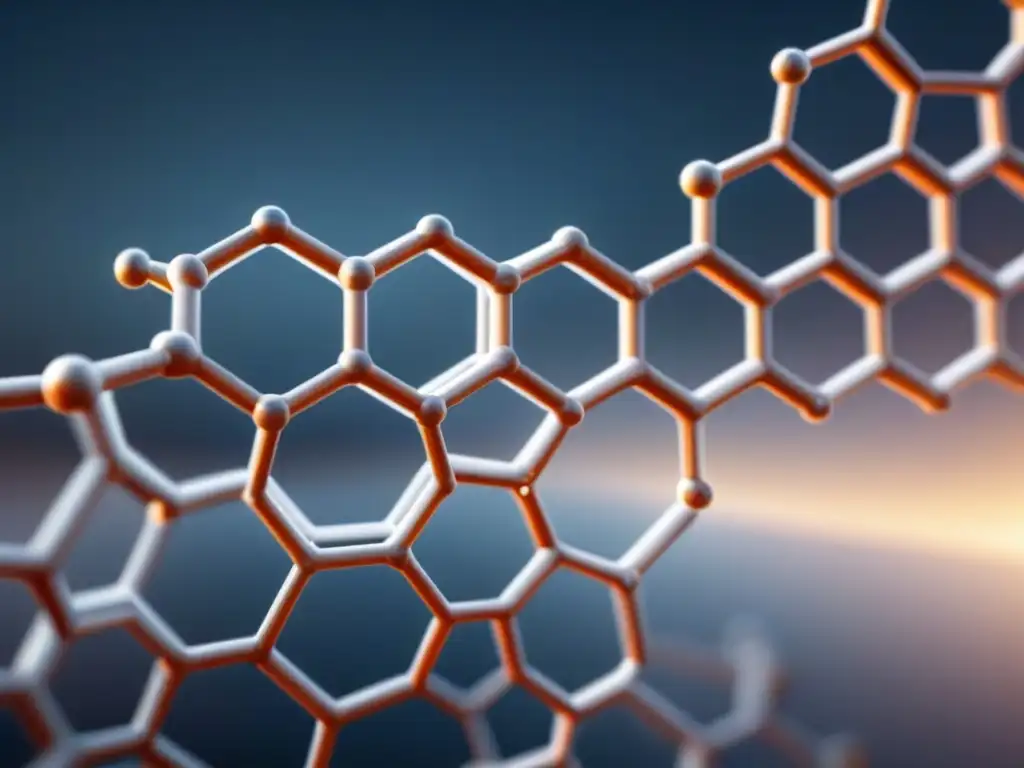 Estructura molecular de grafeno en detalle, patrón hexagonal en grises sobre fondo blanco