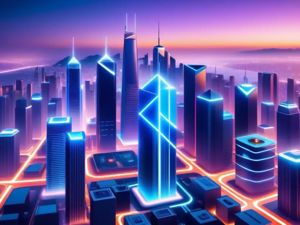 Metrópolis futurista 5G: luces neón y datos Fascinante ilustración de una ciudad futurista de noche, iluminada por redes 5G