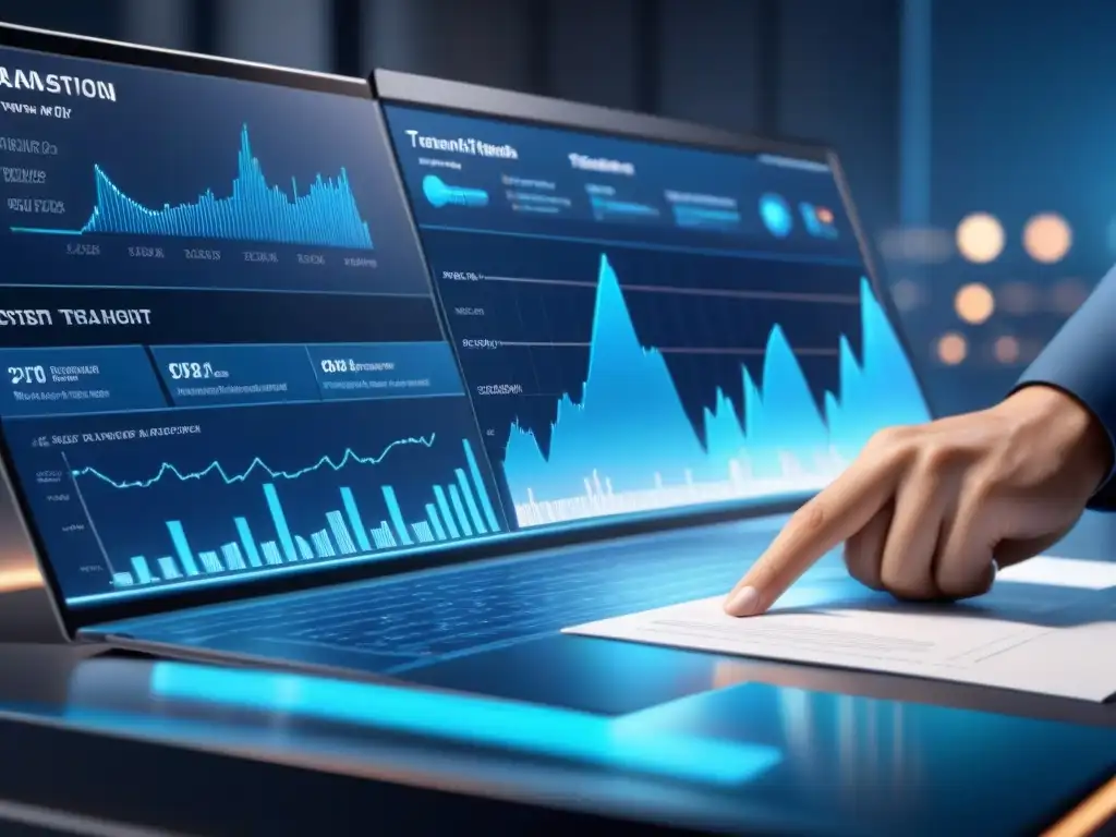 Fascinante interfaz AI futurista con gráficos detallados de análisis de datos de clientes en 8k