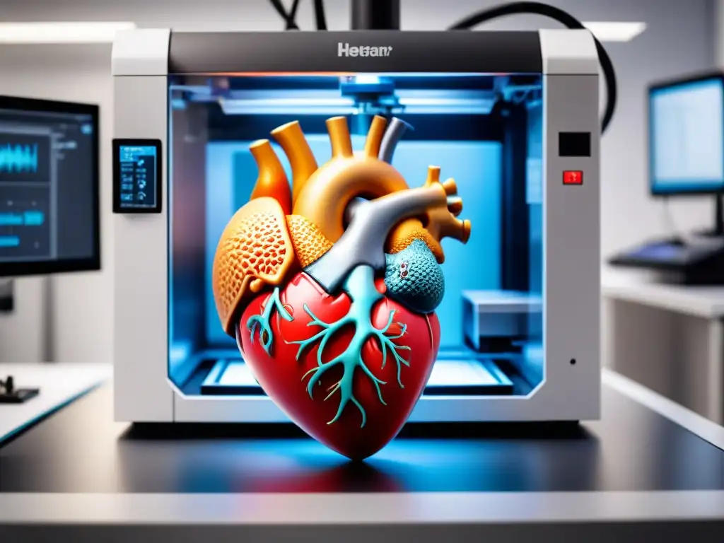 Fascinante impresión 3D de corazón para trasplantes órganos, destacando tecnología avanzada