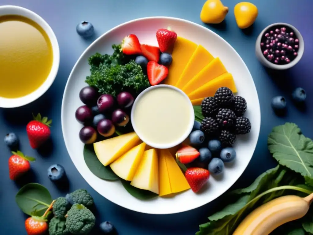 Un festín visual de superalimentos vibrantes en un plato blanco moderno