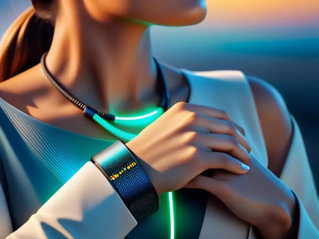 Una fusión impactante de tecnología y moda: nanochip futurista integrado en accesorio wearable elegante