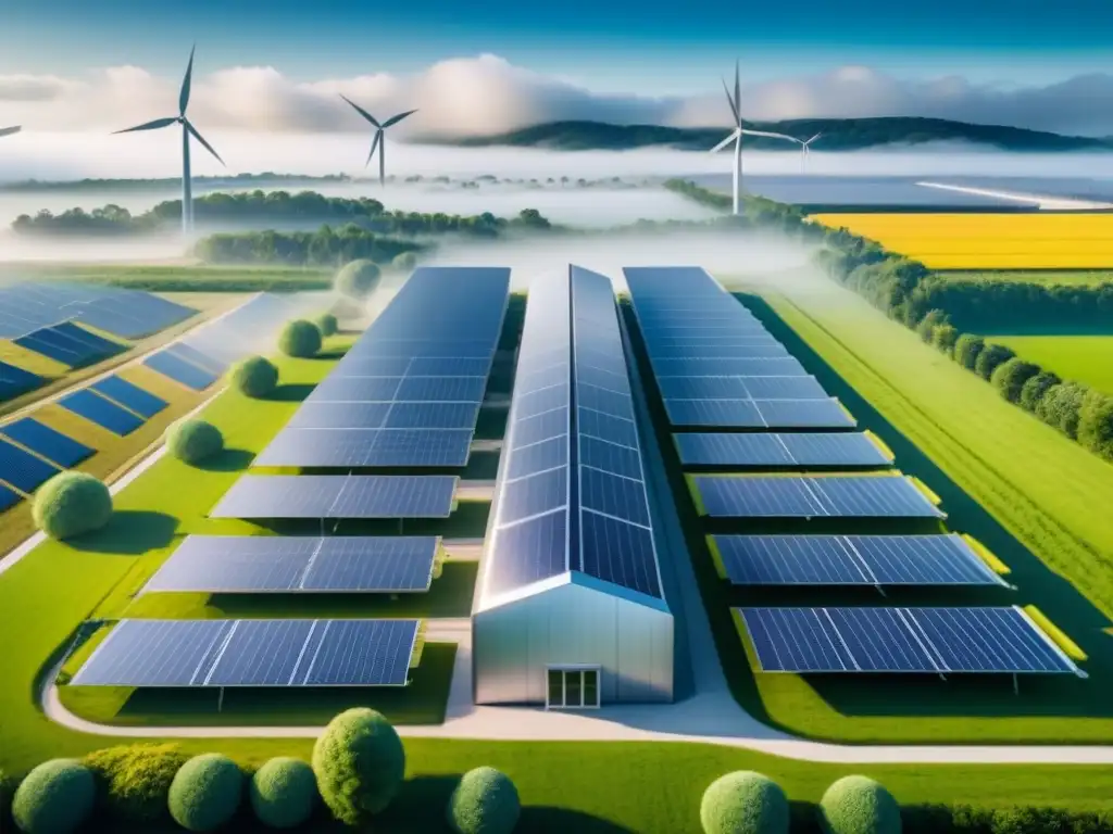 Instalación futurista de producción de alimentos sostenibles, integrando tecnología y naturaleza