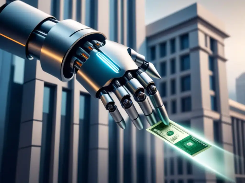 Fusión futurista de tecnología roboadvisors con inversión bancaria clásica, simbolizando democratización financiera