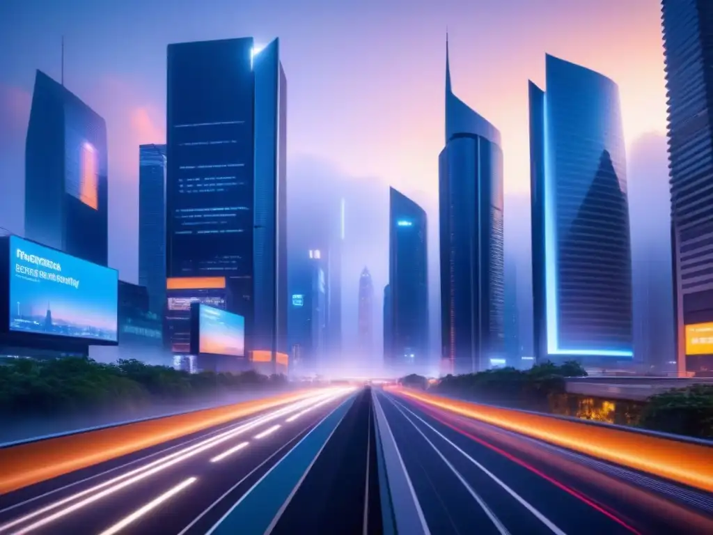 Futurista ciudad crepuscular con tecnologías emergentes seguridad urbana ciudades