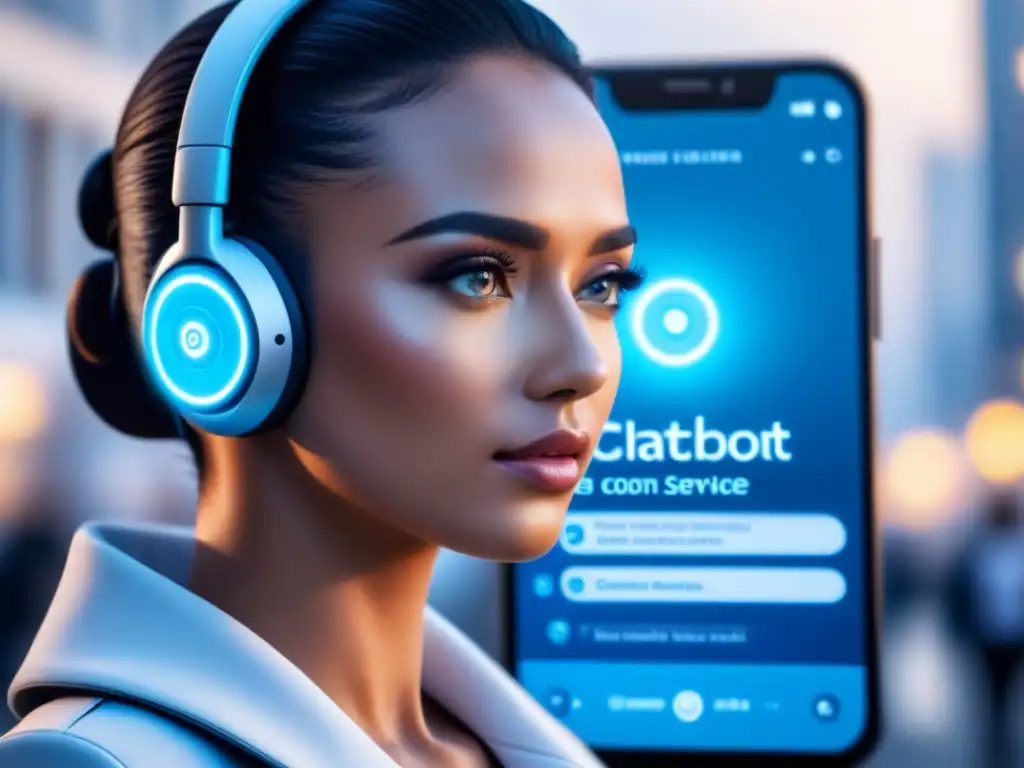 Conversación futurista entre cliente y chatbot en dispositivo digital