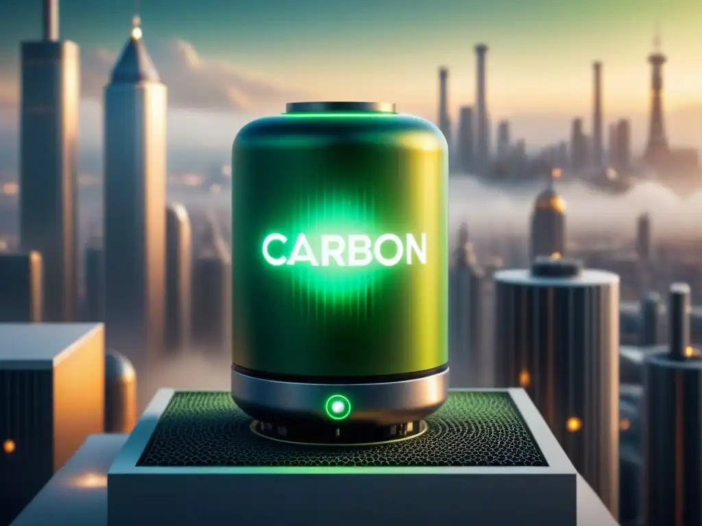 Dispositivo de captura de carbono futurista en Ultra HD 8k Futurista dispositivo captura CO2, transformándolo en productos comerciales