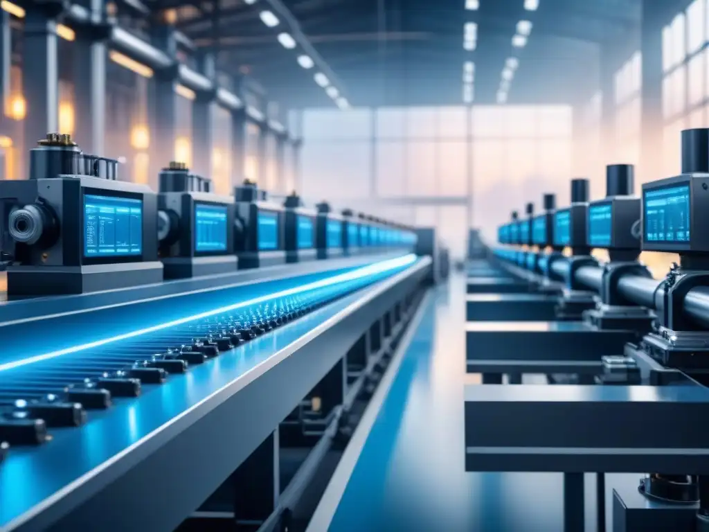 Futurista fábrica industrial con maquinaria AI integrada