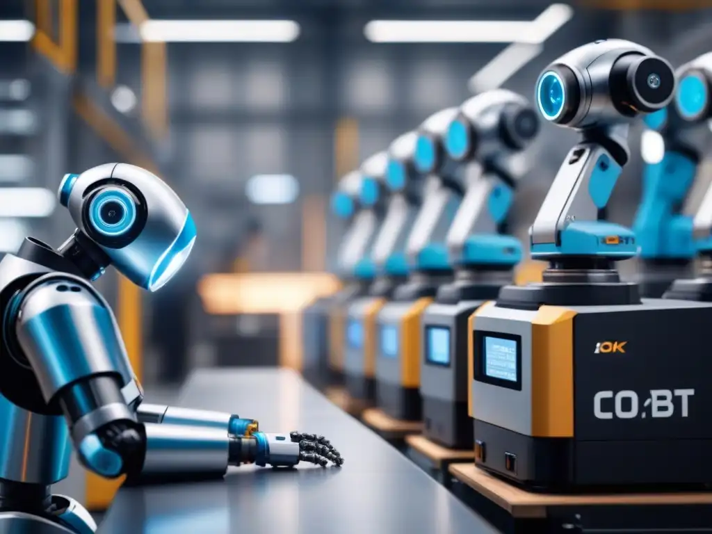 Futurista fábrica industrial: cobots en la productividad industrial en perfecta armonía con trabajadores humanos