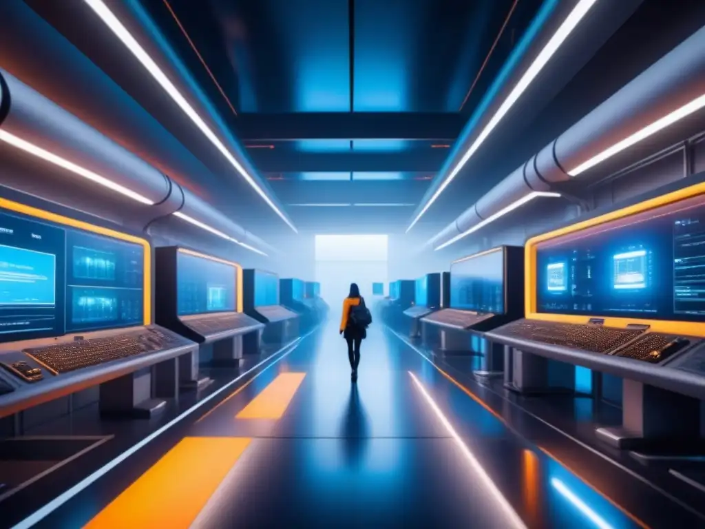 Instalación industrial futurista con redes blockchain detalladas Futurista instalación industrial con tecnología blockchain para seguridad