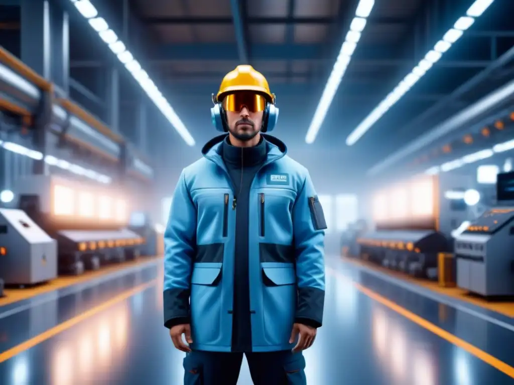 Futurista fábrica industrial con tecnologías detección fallas seguridad industrial integradas